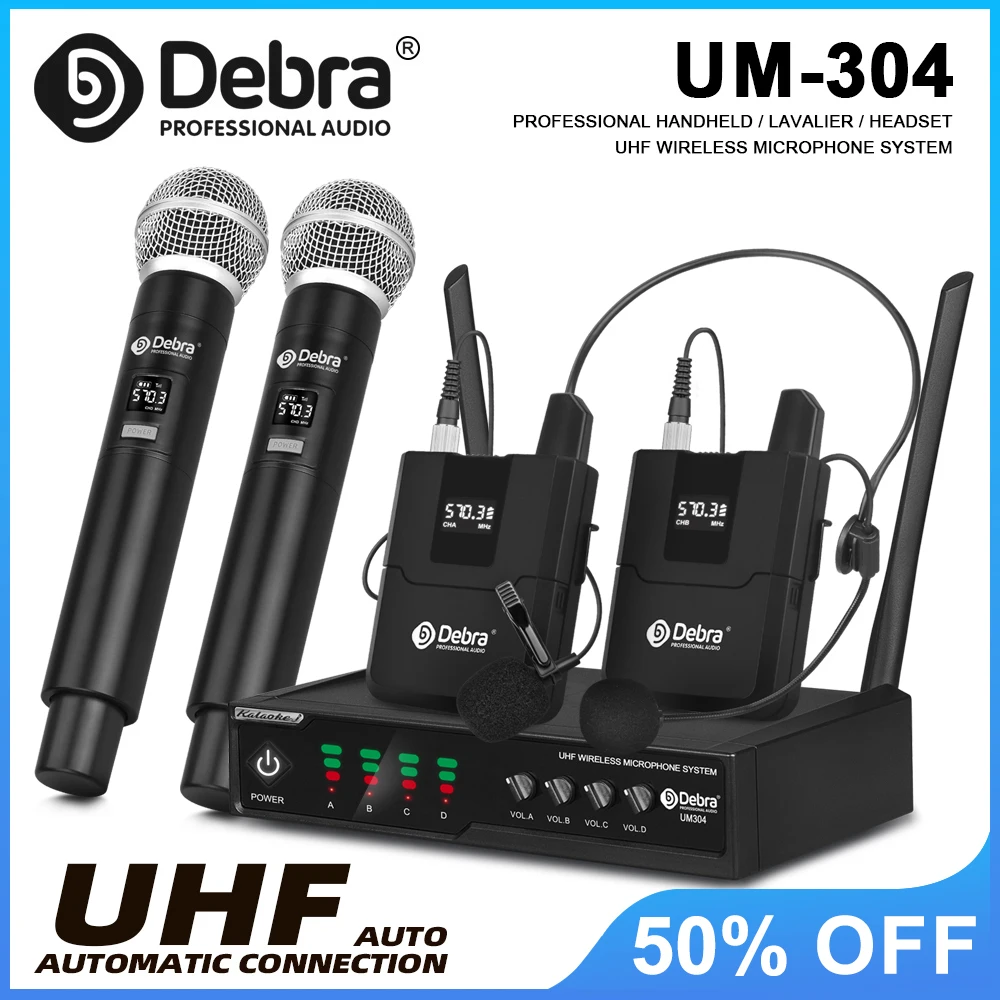 Debra UM-304 UHF 4-channel wireless microphone system, 80m transmission range, for stages, churches, and parties
Debra UM-304 UHF 4-channel wireless microphone system, 80m transmission range, for stages, churches, and parties