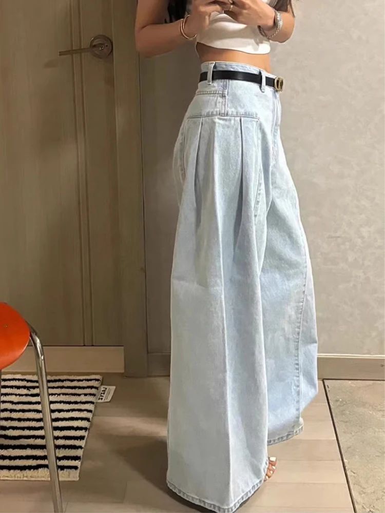 Chic High Waist Wide Leg Denim Jeans Women's Spring New Sle Pleated Waed Slimming Straight Long Pants Casual Blue Jeans
Chic High Waist Wide Leg Denim Jeans Women's Spring New Sle Pleated Waed Slimming Straight Long Pants Casual Blue Jeans