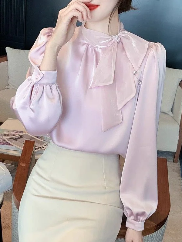 Elegant Satin Long Sleeve Women's Shirt with Sash Knot French Style Loose Fit Blouse Spring Autumn Fashion Chiffon
Elegant Satin Long Sleeve Women's Shirt with Sash Knot French Style Loose Fit Blouse Spring Autumn Fashion Chiffon