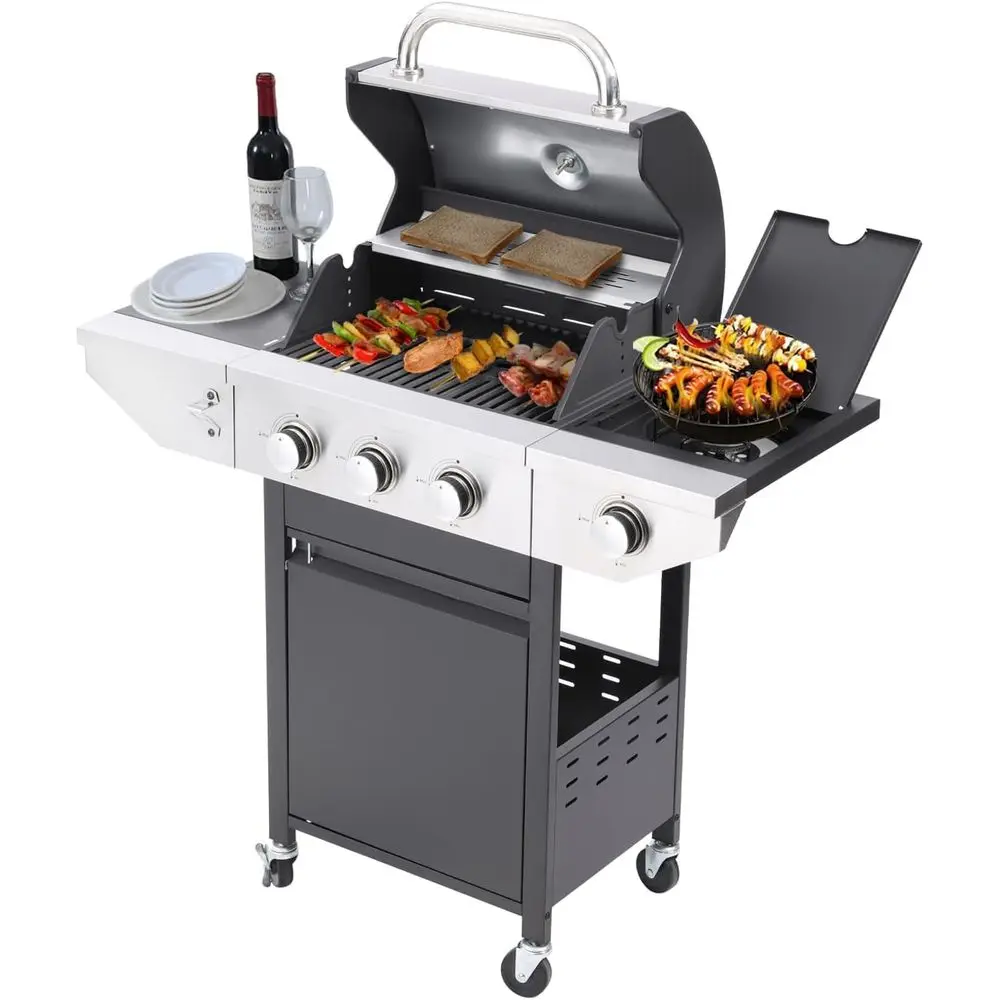 3-burner propane grill, 37,000 with side-ire unction. Stainlsteel, enameled cast iron grate, thermometer, wheels. Perect or pati
3-burner propane grill, 37,000 with side-ire unction. Stainlsteel, enameled cast iron grate, thermometer, wheels. Perect or pati