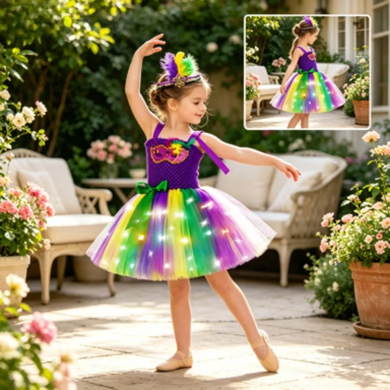 Girls' LED Light-Up Tulle Tutu Dress, Sparkly Party Dress for Kids, Perfect for Halloween Parties, Celebrations and Stage
Girls' LED Light-Up Tulle Tutu Dress, Sparkly Party Dress for Kids, Perfect for Halloween Parties, Celebrations and Stage