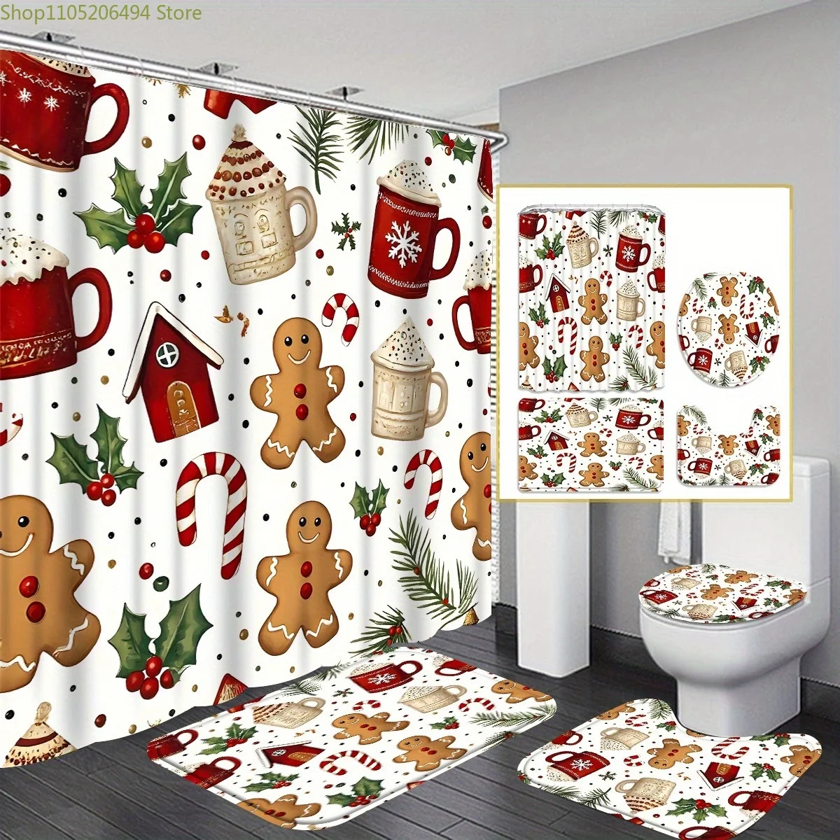 1pc/4pcs Christmas Gingerbread Man Christmas Cup Pattern Multi-Color Background Shower Curtain, Modern Home Bathroom Art Decor
1pc/4pcs Christmas Gingerbread Man Christmas Cup Pattern Multi-Color Background Shower Curtain, Modern Home Bathroom Art Decor