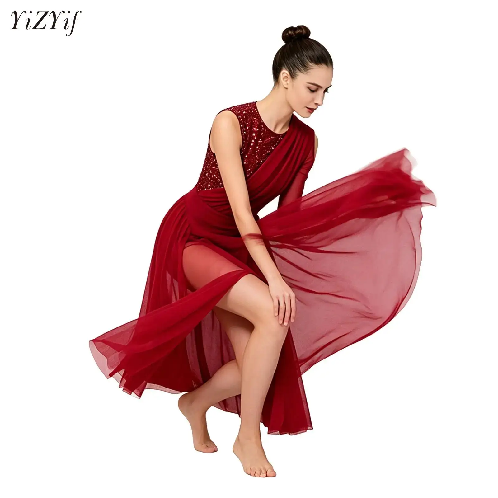 Sequins Lyrical Dance Dress for Women Asymmetrical Sleeves Sheer Mesh Split Modern Contemporary Ballet Skirted Leotard Costume
Sequins Lyrical Dance Dress for Women Asymmetrical Sleeves Sheer Mesh Split Modern Contemporary Ballet Skirted Leotard Costume