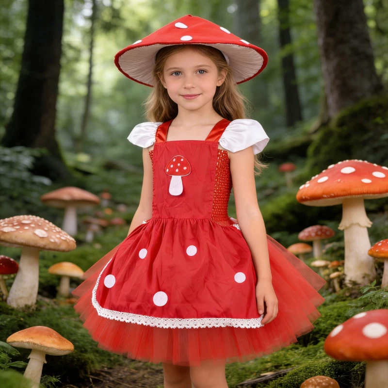 Kids' Mushroom Costume Set for Halloween Girls' Exquisite Red Dress with Hat, Perfect for Parties and Photography, Party Attire
Kids' Mushroom Costume Set for Halloween Girls' Exquisite Red Dress with Hat, Perfect for Parties and Photography, Party Attire
