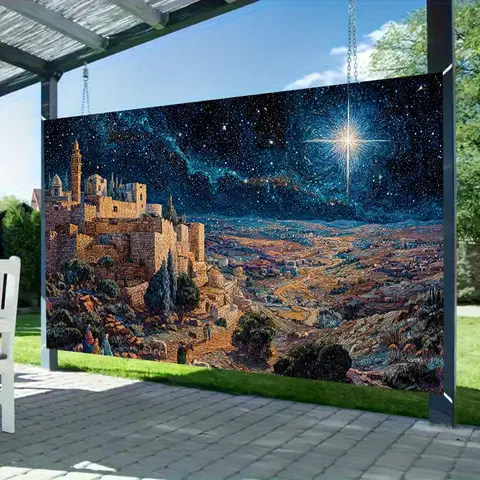 Plan 2D, 1 szt. tło z motywem Bożego Narodzenia Biblijnego z Betlem, pastuchami i gwiaździstym niebem - dekoracja świąteczna lub religijna