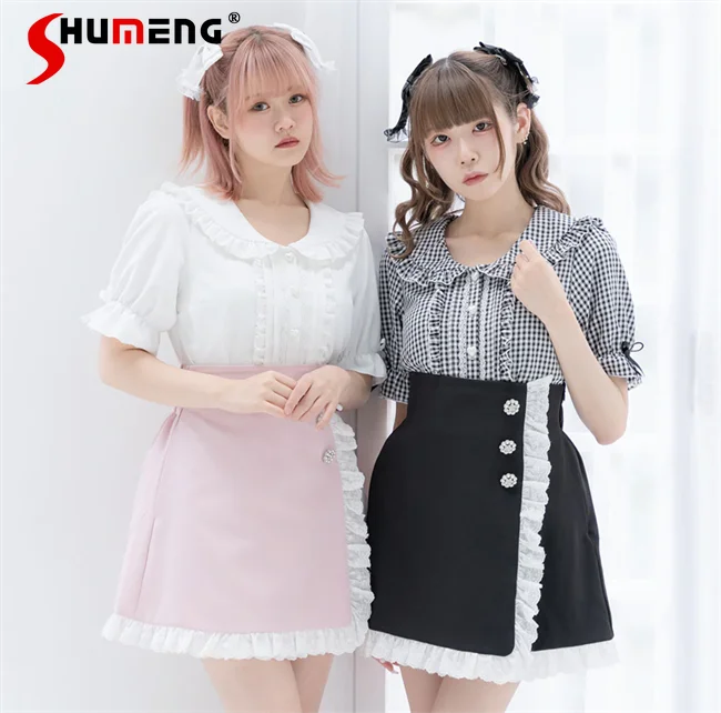 Japanese Style Sweet Cute Plaid Shirt Sailor Collar Women's Short Sleeve Top Wooden Ear All-Matching Casual Blouse Female Summer
Japanese Style Sweet Cute Plaid Shirt Sailor Collar Women's Short Sleeve Top Wooden Ear All-Matching Casual Blouse Female Summer