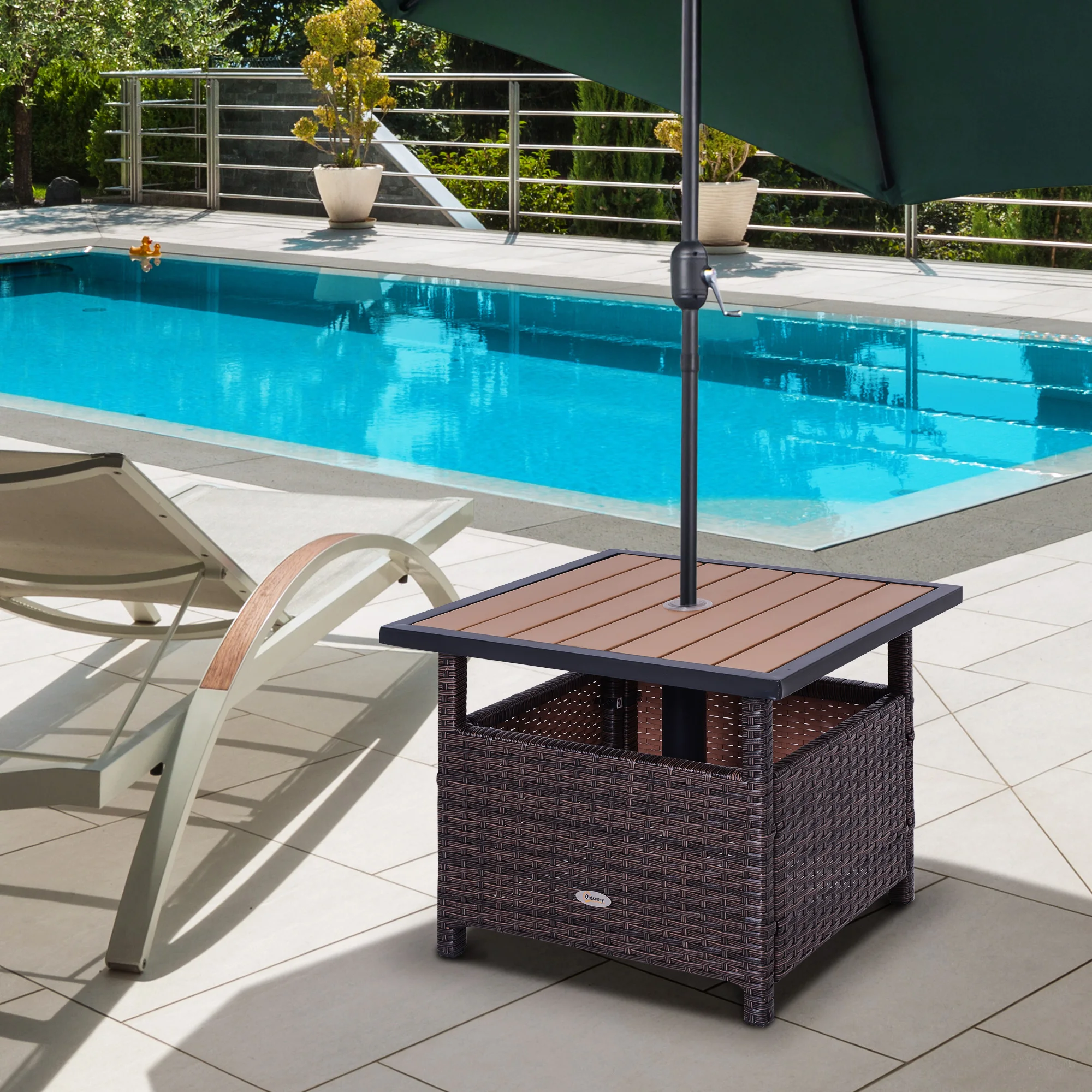 Outdoor Side Table with Umbrella Hole Rattan Wicker End Table Sand Bags for Stability Steel Frame Patio Brown Light Yellow
Outdoor Side Table with Umbrella Hole Rattan Wicker End Table Sand Bags for Stability Steel Frame Patio Brown Light Yellow