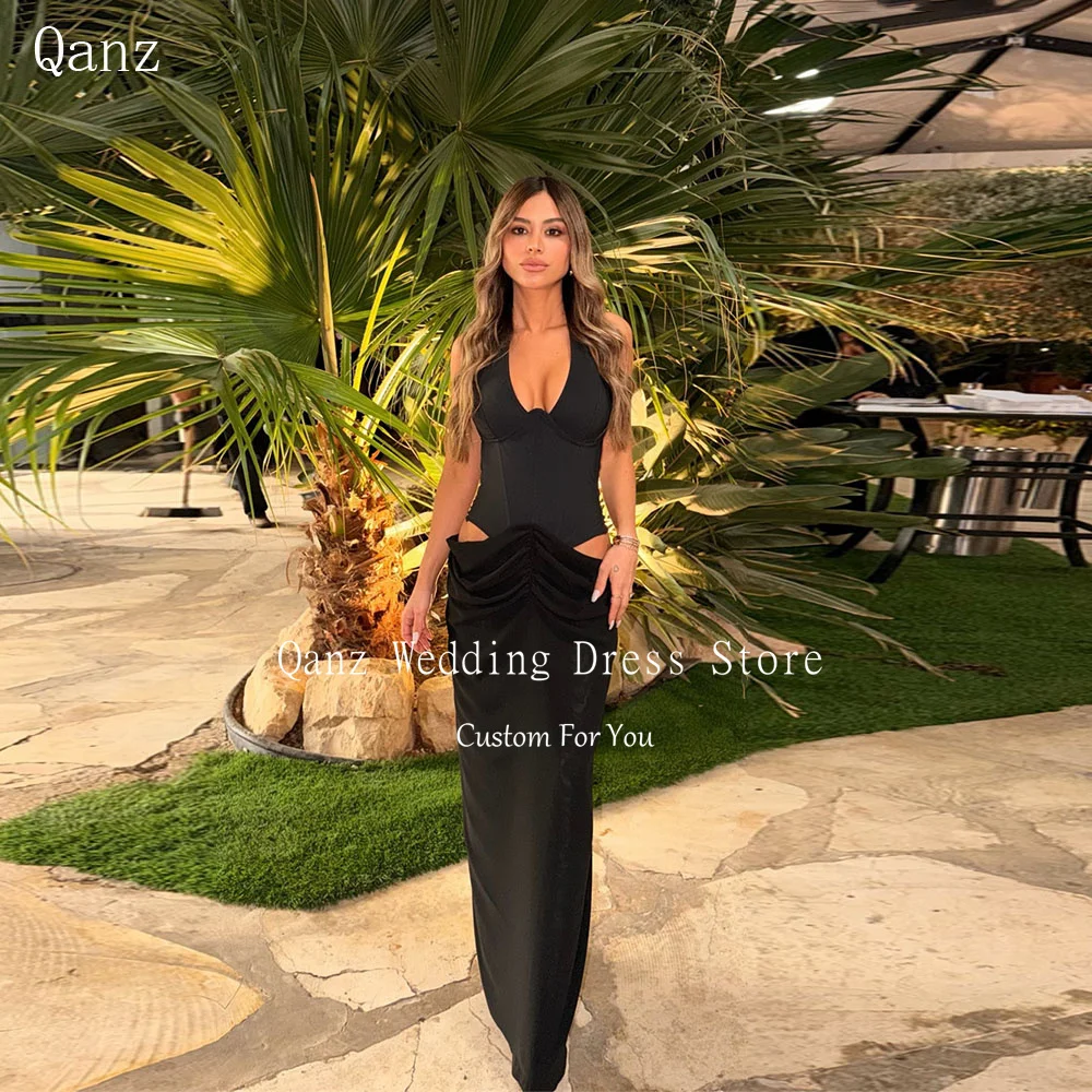 Qanz Sexy Black Evening Dresses Mermaid Halter Neck Vestido De Festa Sleeveless Women Pleat Robe Femme élégante Customized
Qanz Sexy Black Evening Dresses Mermaid Halter Neck Vestido De Festa Sleeveless Women Pleat Robe Femme élégante Customized