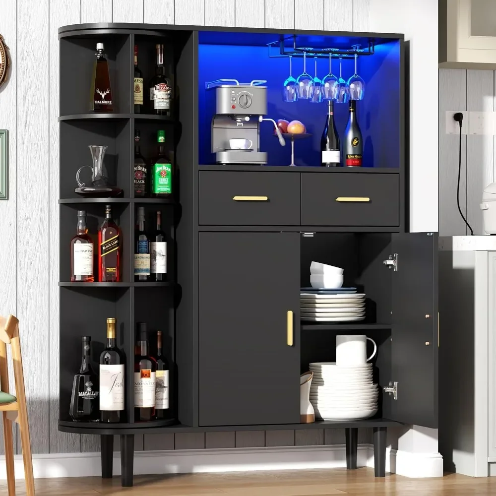 Kitchen Storage Cabinet with Charging Station and LED Lights, Freestanding Buffet Sideboard with Wine Glass Holder
Kitchen Storage Cabinet with Charging Station and LED Lights, Freestanding Buffet Sideboard with Wine Glass Holder