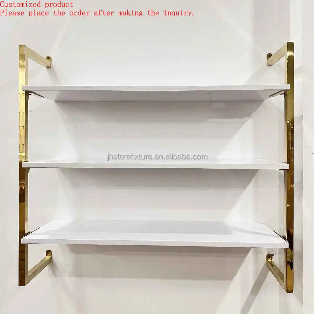Customized Shoe Display Mall Window Wallet Wall Mounted Gold Stainless Steel MDF Shoe Bag Display Racks for Three Layers
Customized Shoe Display Mall Window Wallet Wall Mounted Gold Stainless Steel MDF Shoe Bag Display Racks for Three Layers