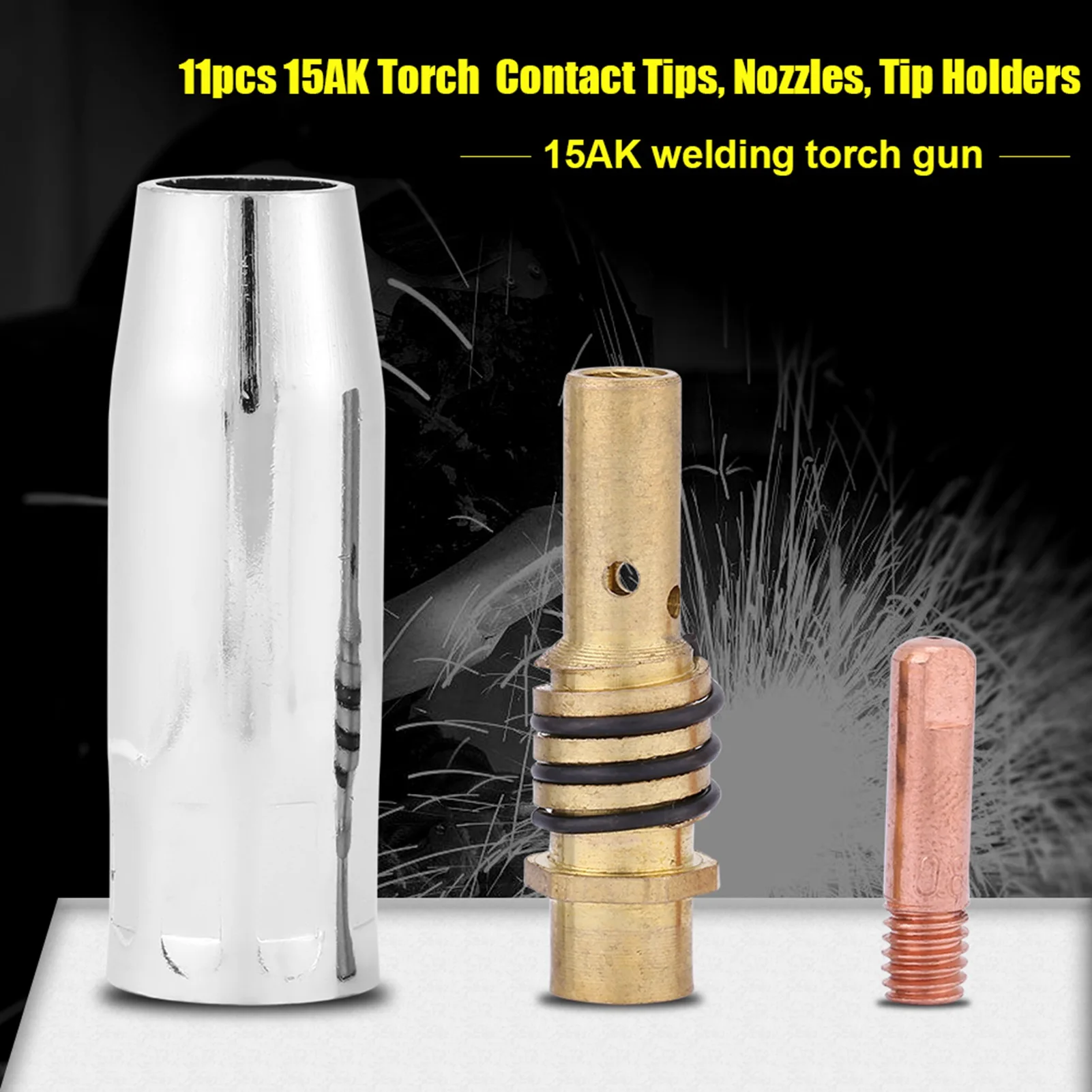 15AK Nozzle, 11pcs Nozzles Contact Tips Holders MIG Welder Consumable Accessory Fit for 15AK Torch Gun
15AK Nozzle, 11pcs Nozzles Contact Tips Holders MIG Welder Consumable Accessory Fit for 15AK Torch Gun