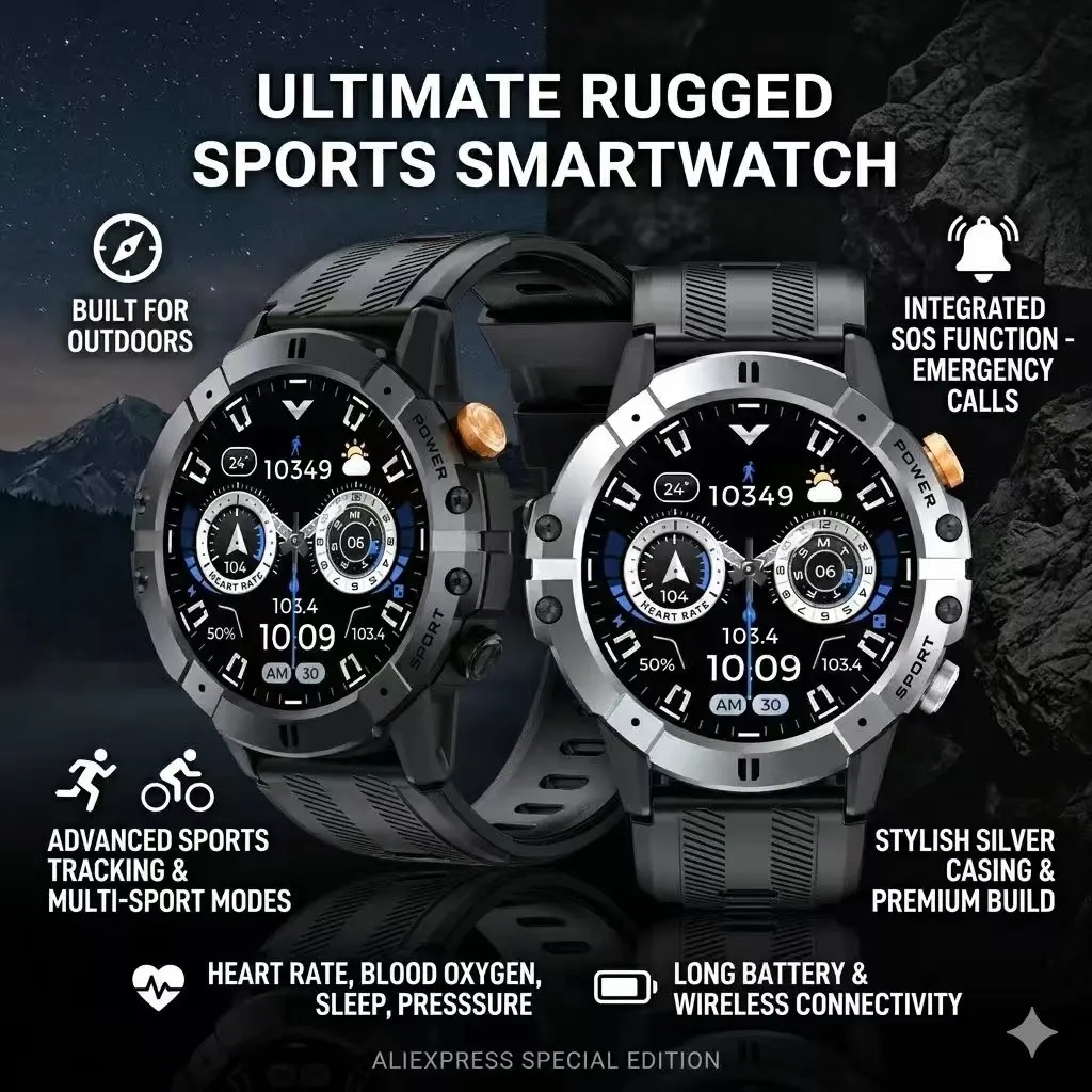 Perfect Father's Day Gift: Rugged Outdoor Smart Watch - 24/7 Health Tracking, 100+ Sport Modes, Waterproof Military Grade Desig
Perfect Father's Day Gift: Rugged Outdoor Smart Watch - 24/7 Health Tracking, 100+ Sport Modes, Waterproof Military Grade Desig