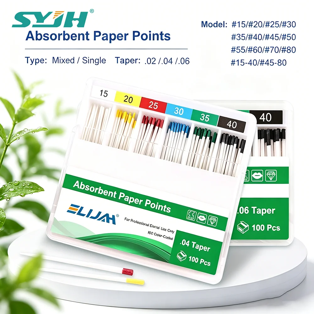 SYJH Dental Absorbent Paper Points 02/04/06 Taper Pure Cotton Fiber Strong Absorption Tips For Dentistry Endodontic Root Canal
SYJH Dental Absorbent Paper Points 02/04/06 Taper Pure Cotton Fiber Strong Absorption Tips For Dentistry Endodontic Root Canal