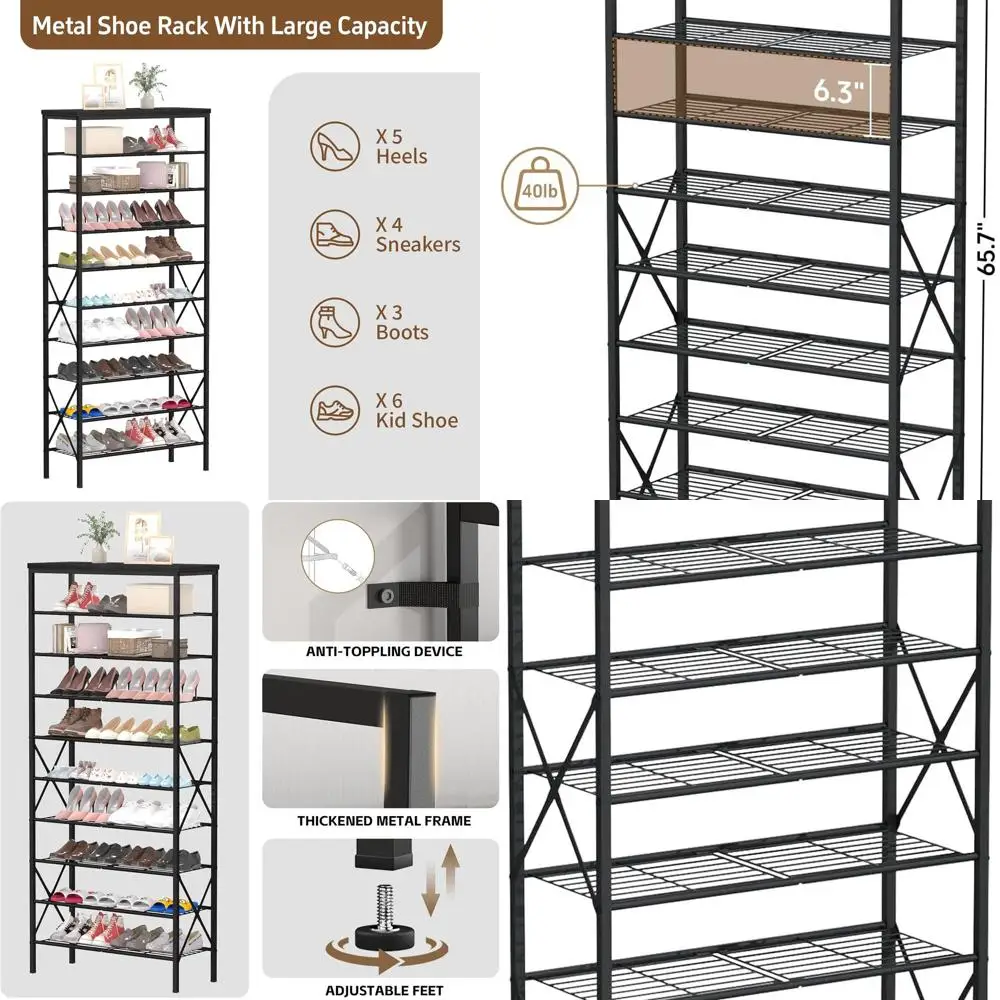 Large 10-Tier Shoe Rack Organizer, Holds 32 Pairs, Black
Large 10-Tier Shoe Rack Organizer, Holds 32 Pairs, Black