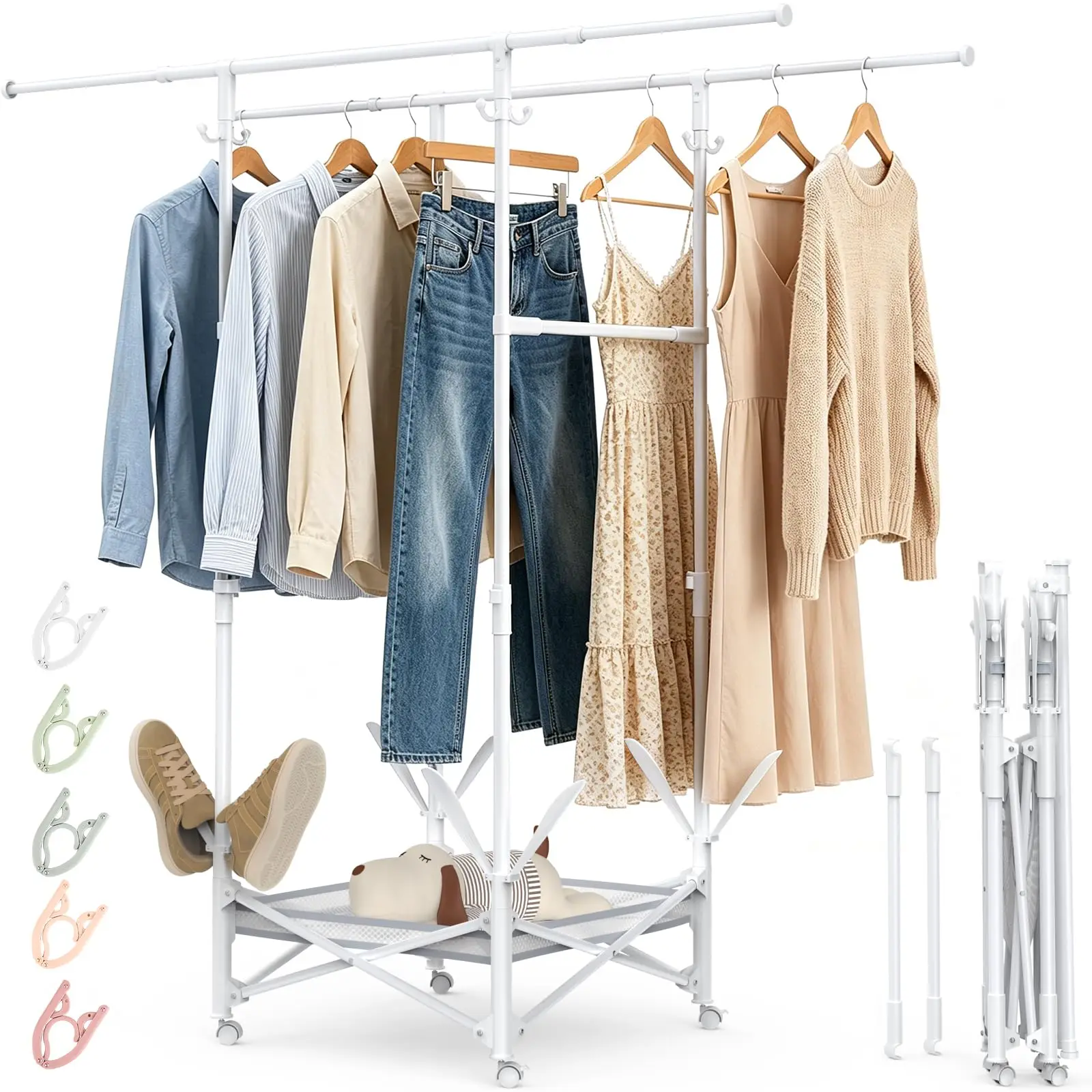 Portable Foldable Clothes Drying Rack Adjustable Double Rods 33.1 To 56.7 Inches Coat Rack For Travel Camping RV Indoor Outdoor
Portable Foldable Clothes Drying Rack Adjustable Double Rods 33.1 To 56.7 Inches Coat Rack For Travel Camping RV Indoor Outdoor