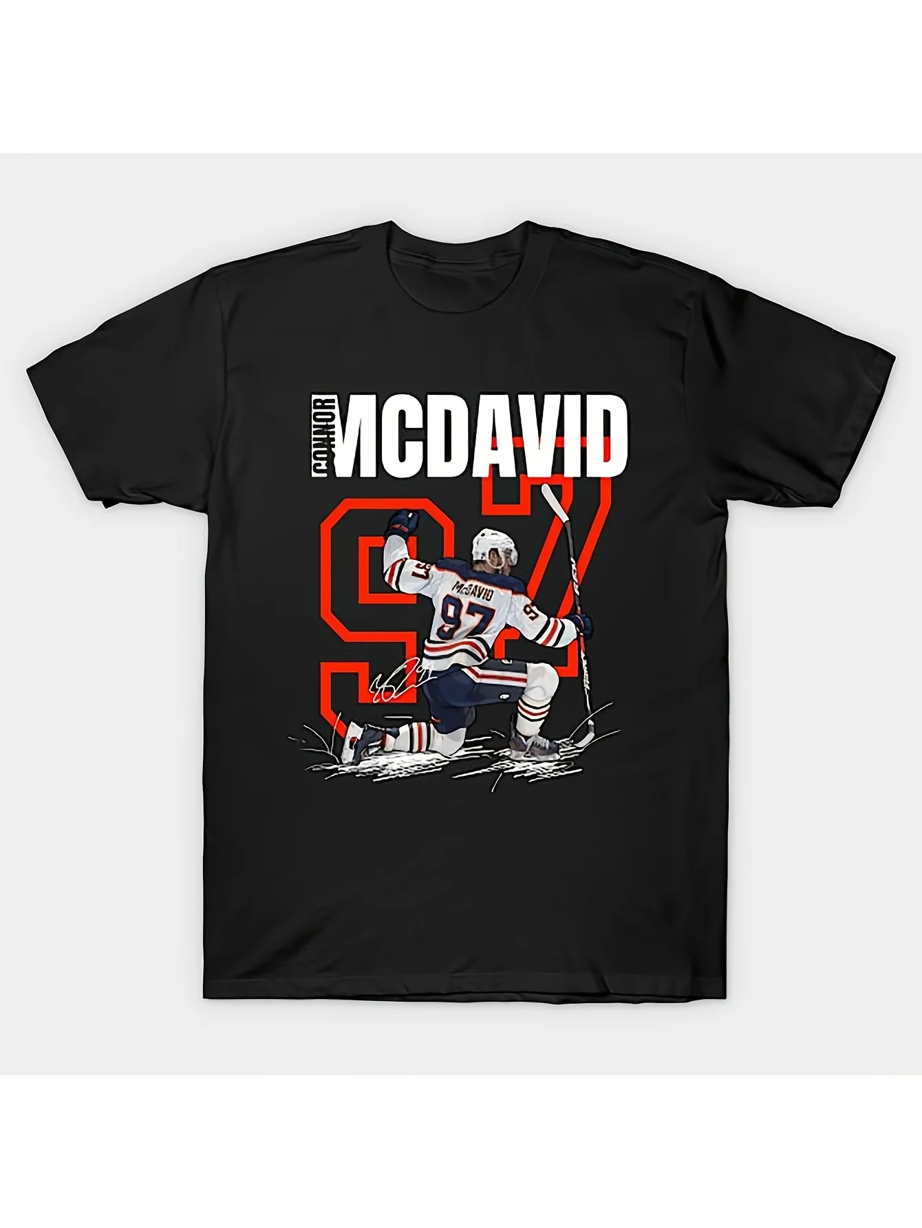 Edmonton Connor McDavid 97 Cartoon Ice Hockey T-Shirt - Black High Stretch Cotton Loose Fit Sports Jersey with Action
Edmonton Connor McDavid 97 Cartoon Ice Hockey T-Shirt - Black High Stretch Cotton Loose Fit Sports Jersey with Action