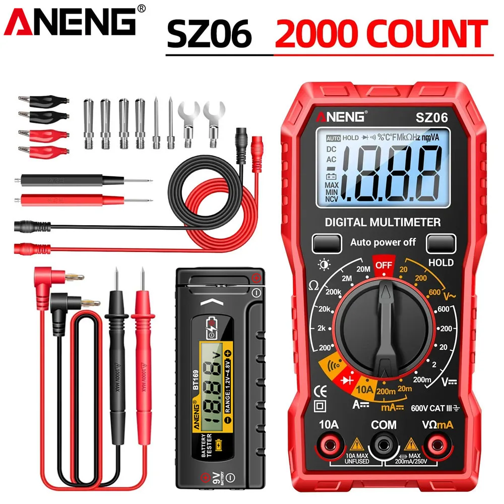 Мультиметр-тестер ANENG SZ06+BT169 для измерения напряжения, тока, сопротивления, уровня заряда батареи с цифровым дисплеем, профессиональный набор для электриков
Мультиметр-тестер ANENG SZ06+BT169 для измерения напряжения, тока, сопротивления, уровня заряда батареи с цифровым дисплеем, профессиональный набор для электриков