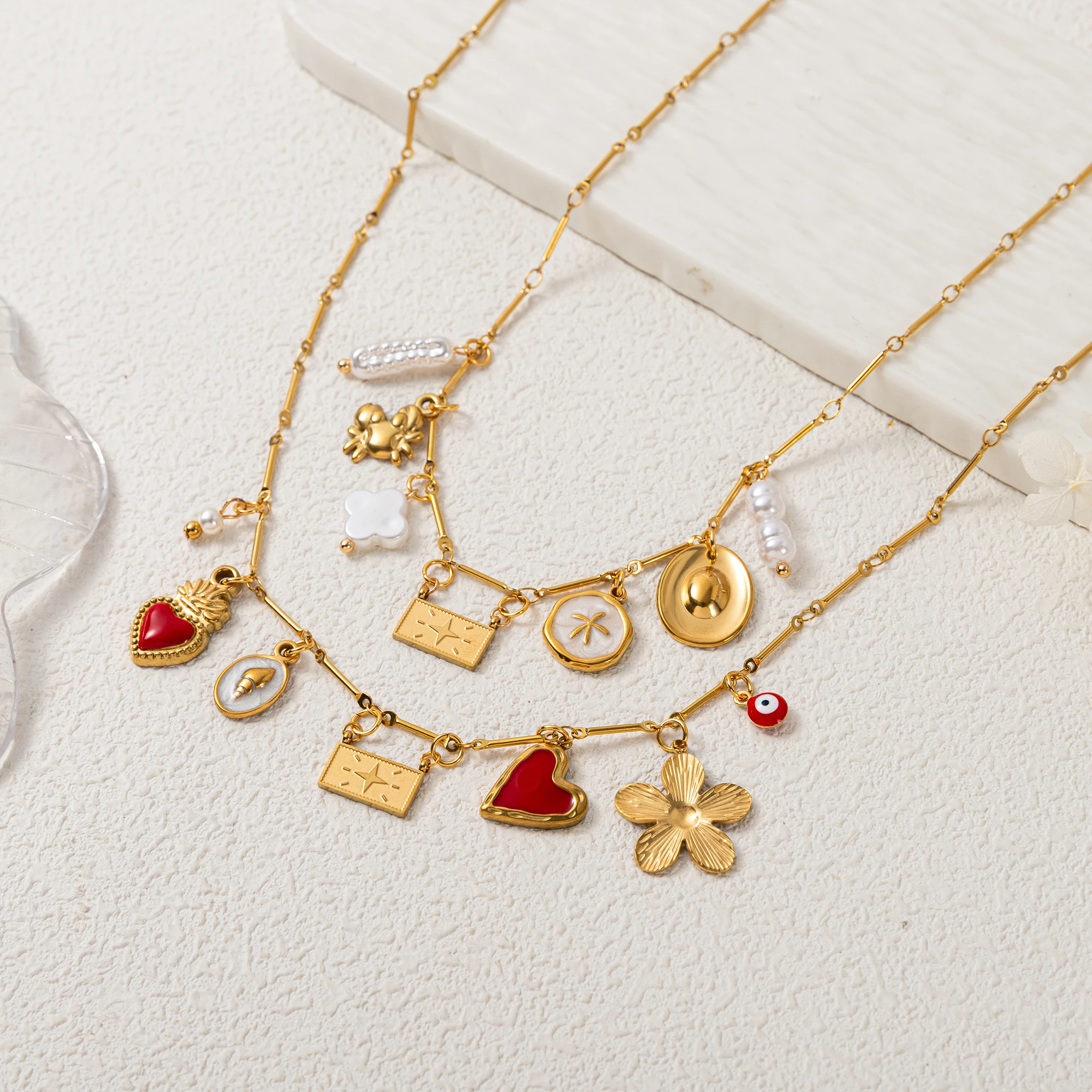 18K Gold Plated Stainless Steel Charm Pendant Necklace for Women, Layered Y2K Boho Heart Star Evil Eye Jewelry Gift
18K Gold Plated Stainless Steel Charm Pendant Necklace for Women, Layered Y2K Boho Heart Star Evil Eye Jewelry Gift