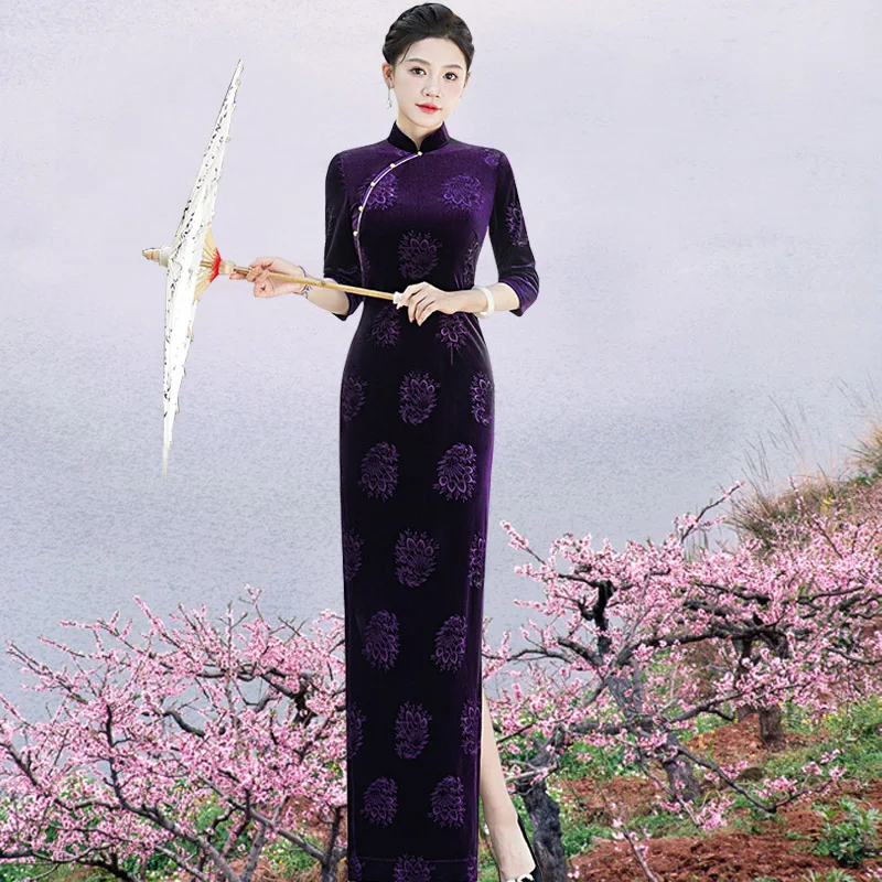Ele Long Velvet Qipao for Women Vintage Sle High Slit Daily Wear Slimming Spring Performance Suit Chinese Faion Dr
Ele Long Velvet Qipao for Women Vintage Sle High Slit Daily Wear Slimming Spring Performance Suit Chinese Faion Dr
