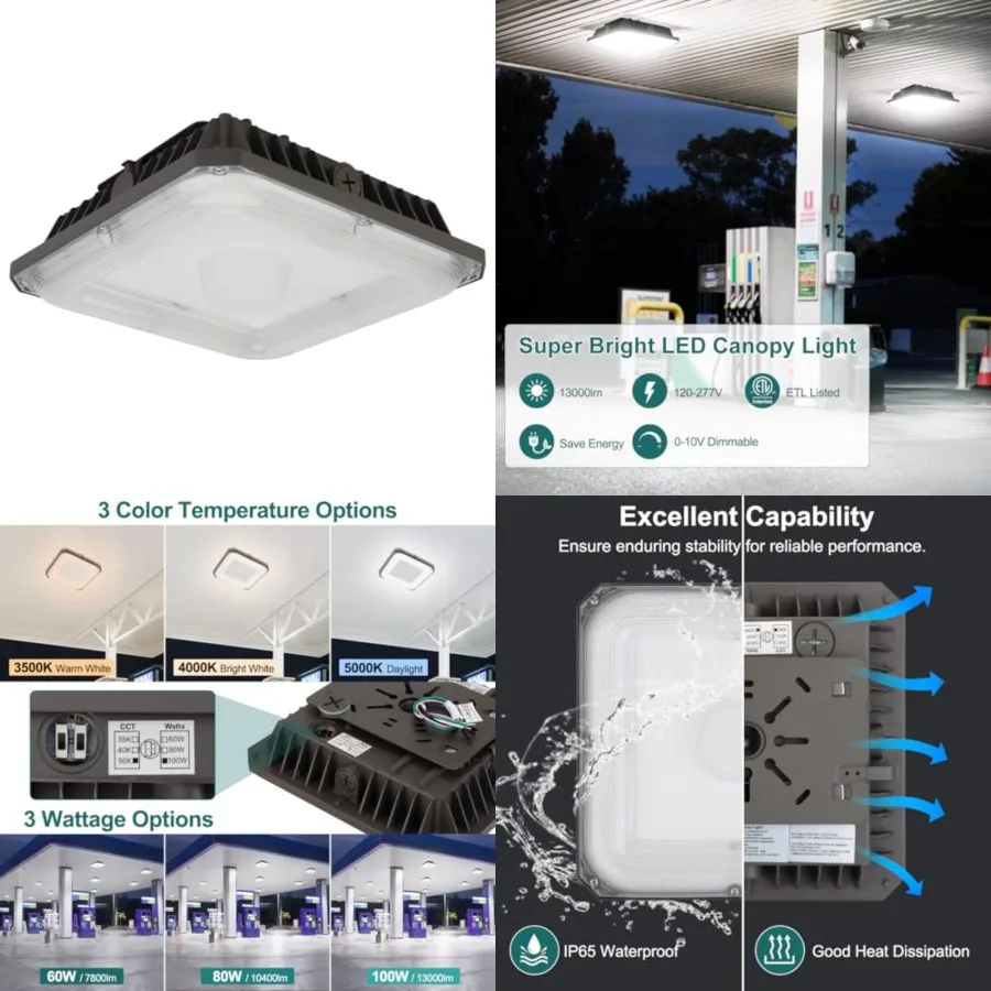 LED Canopy Light 100W, x Gas Station Light with Selectable Wattage 100/80/60W and 3CCT (5000/4000/3500K), 0-10V Dimmable IP65 W
LED Canopy Light 100W, x Gas Station Light with Selectable Wattage 100/80/60W and 3CCT (5000/4000/3500K), 0-10V Dimmable IP65 W