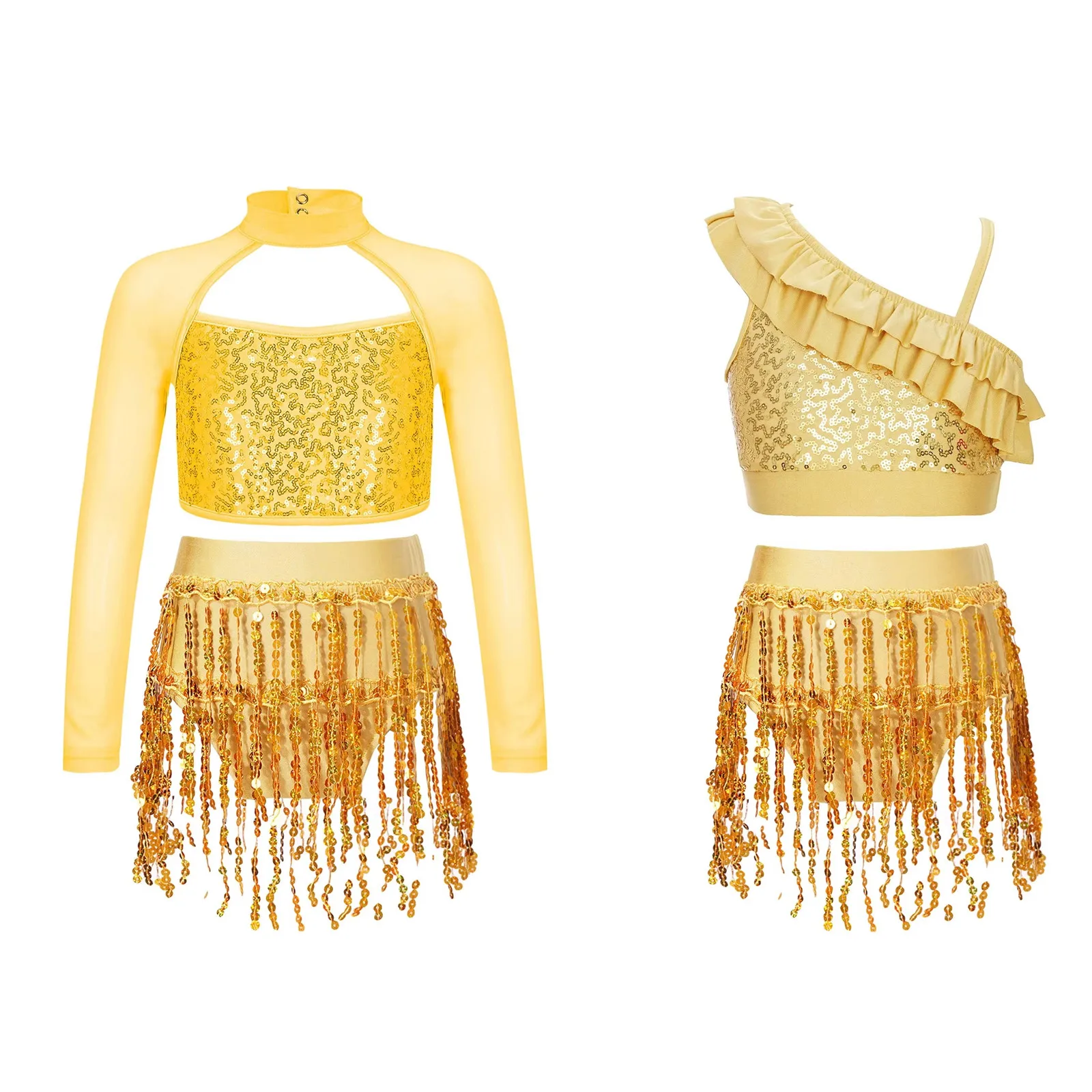 Girls Latin Chacha Samba Dance Costume Sequins Dance Outfit Long Sleeve Cropped Top And Shiny Tassel Skirts Tango Jazz Dancewear
Girls Latin Chacha Samba Dance Costume Sequins Dance Outfit Long Sleeve Cropped Top And Shiny Tassel Skirts Tango Jazz Dancewear