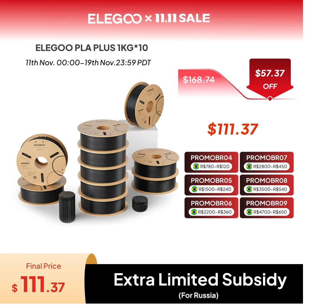 ELEGOO 10KG PLA+ Filament 1.75mm 3D Filament for FDM 3D Printer Plastic for 3D Printer Elegoo for CZ/US
ELEGOO 10KG PLA+ Filament 1.75mm 3D Filament for FDM 3D Printer Plastic for 3D Printer Elegoo for CZ/US