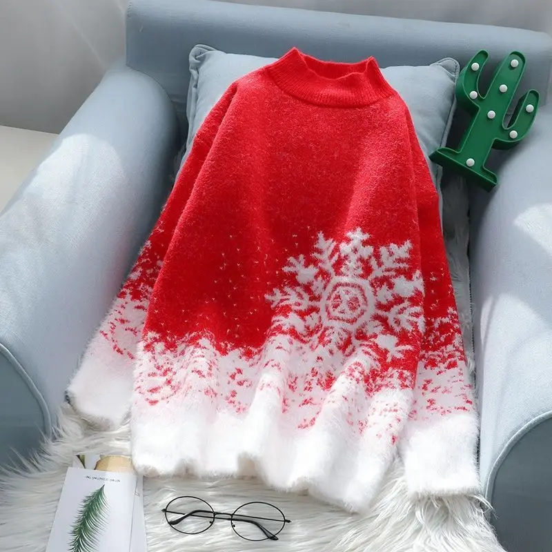 New Autumn and Winter Snowflake Christmas Knitted Sweater for Women's Jacquard Loose Versatile Top 
New Autumn and Winter Snowflake Christmas Knitted Sweater for Women's Jacquard Loose Versatile Top