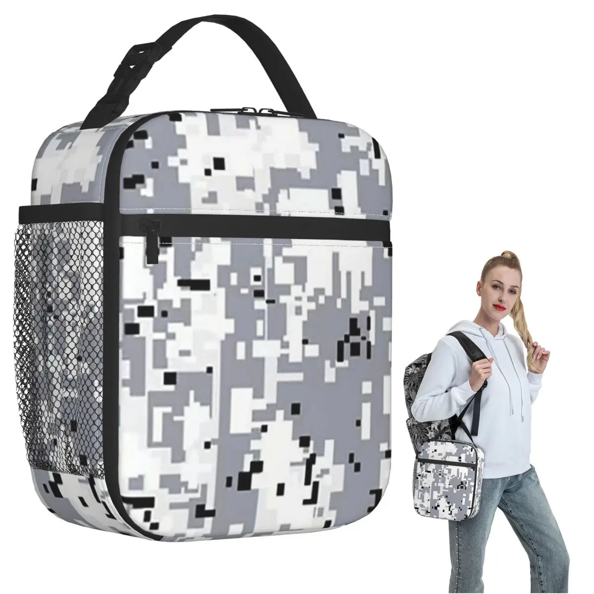 Black And White Camouflage Insulated Lunch Bag for Women Kids Leakproof Food Boxes Thermal Lunch Box Tote
Black And White Camouflage Insulated Lunch Bag for Women Kids Leakproof Food Boxes Thermal Lunch Box Tote