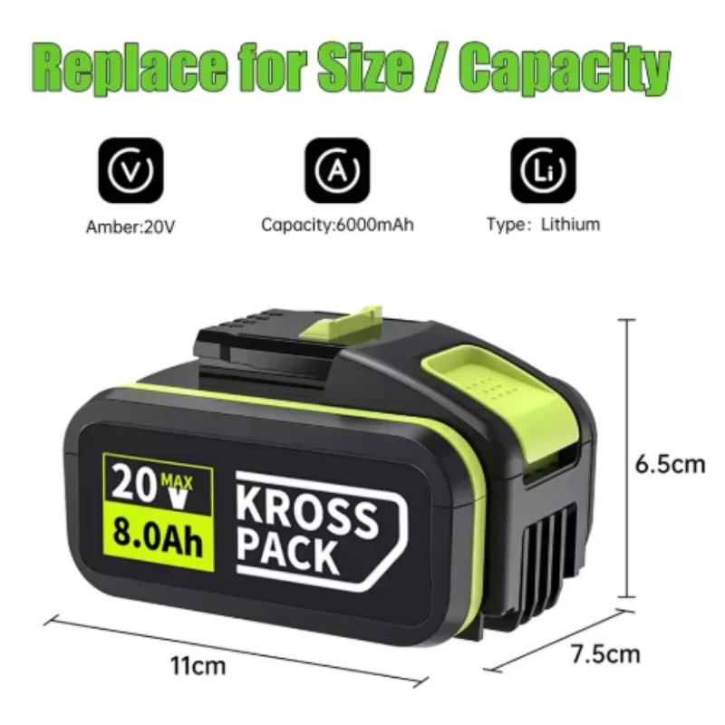 Long Life 20V Replacement Battery, 6.0Ah 8.0Ah High Capacity, Suitable for WORX WA3014 WA3551, Smooth Operation for WG630 WG629
Long Life 20V Replacement Battery, 6.0Ah 8.0Ah High Capacity, Suitable for WORX WA3014 WA3551, Smooth Operation for WG630 WG629