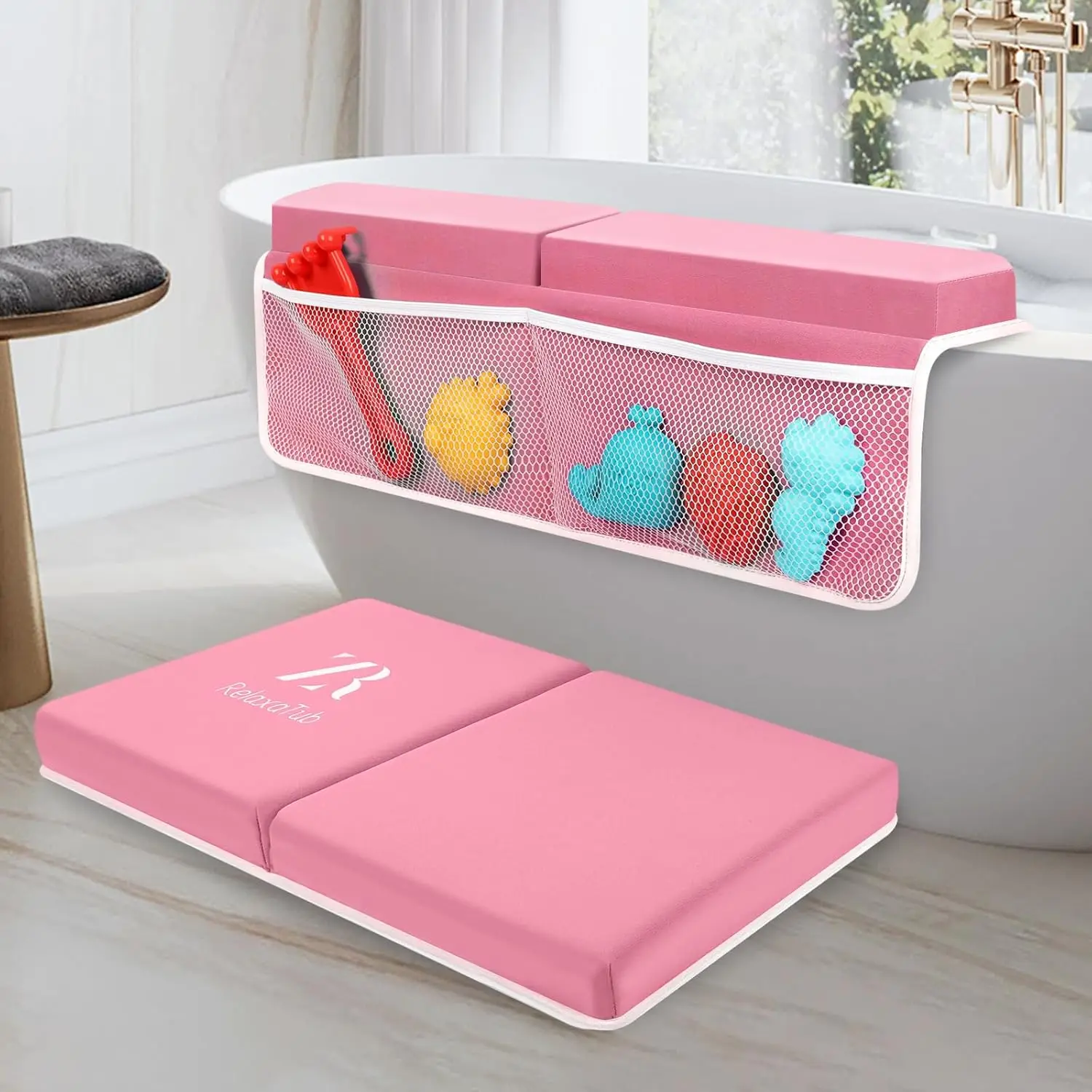 Bath Kneeler and Elbow Rest Pad Set with Toy Organizer, 2-Inch Thick Memory Foam Non-Slip Bathtub Mat for Knee and Arm Support
Bath Kneeler and Elbow Rest Pad Set with Toy Organizer, 2-Inch Thick Memory Foam Non-Slip Bathtub Mat for Knee and Arm Support