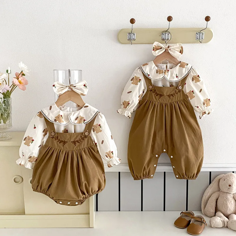 Newborn Girls Autumn Jumpsuits Sets New Bear Printed Peter Pan Collar Top+solid Flower Embroidery Kids Baby Girls Romper Sets
Newborn Girls Autumn Jumpsuits Sets New Bear Printed Peter Pan Collar Top+solid Flower Embroidery Kids Baby Girls Romper Sets