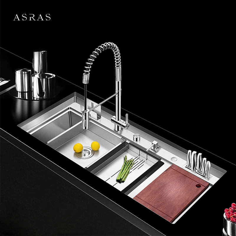 ASRAS Large Size Handmade Brushed Single Kitchen Sink 4mm Thickness 240mm Depth With Drain Plate Knife Holder Kitchen Sinks
ASRAS Large Size Handmade Brushed Single Kitchen Sink 4mm Thickness 240mm Depth With Drain Plate Knife Holder Kitchen Sinks