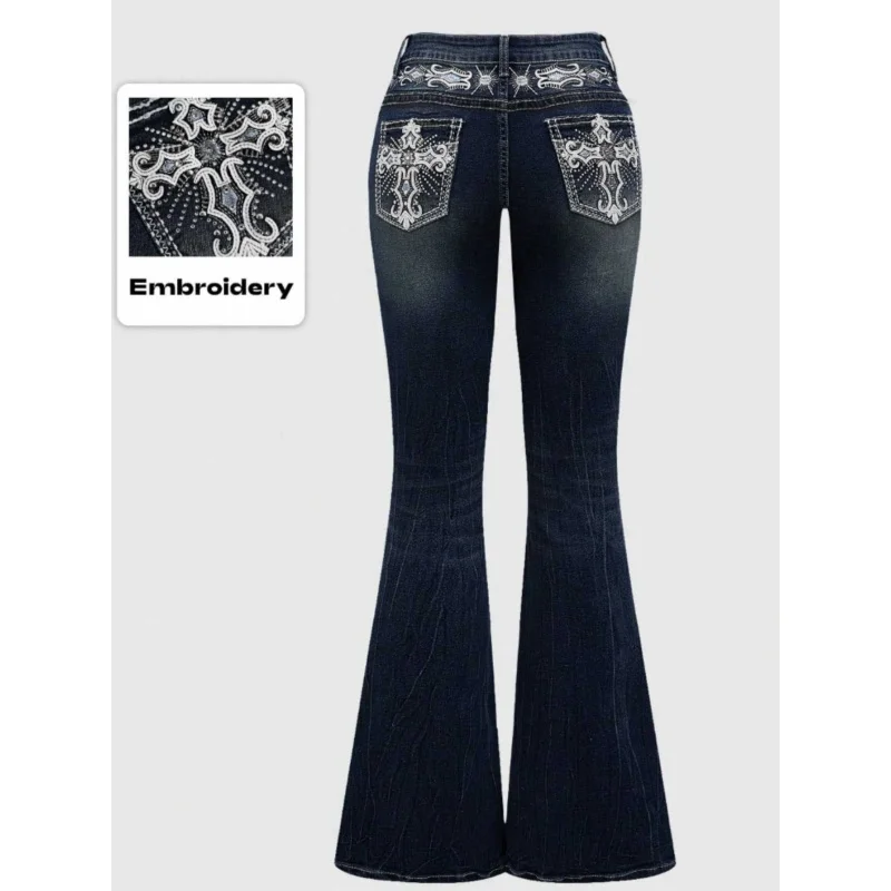Popular European and American cross-border foreign trade women's clothing Dark-washed pocket-embroidered rhinestone-embellished
Popular European and American cross-border foreign trade women's clothing Dark-washed pocket-embroidered rhinestone-embellished