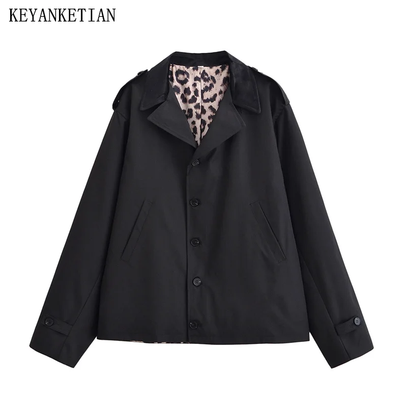 KEYANKETIAN Autumn new women's suede lapel patchwork single breasted side pockets leopard print lined trench coat for women
KEYANKETIAN Autumn new women's suede lapel patchwork single breasted side pockets leopard print lined trench coat for women