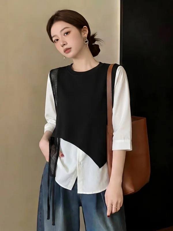 Elegant Short Sleeve Asymmetrical Shirt Women's Fashion Korean Style Commute Wind Loose Fit round Neck Regular Length
Elegant Short Sleeve Asymmetrical Shirt Women's Fashion Korean Style Commute Wind Loose Fit round Neck Regular Length