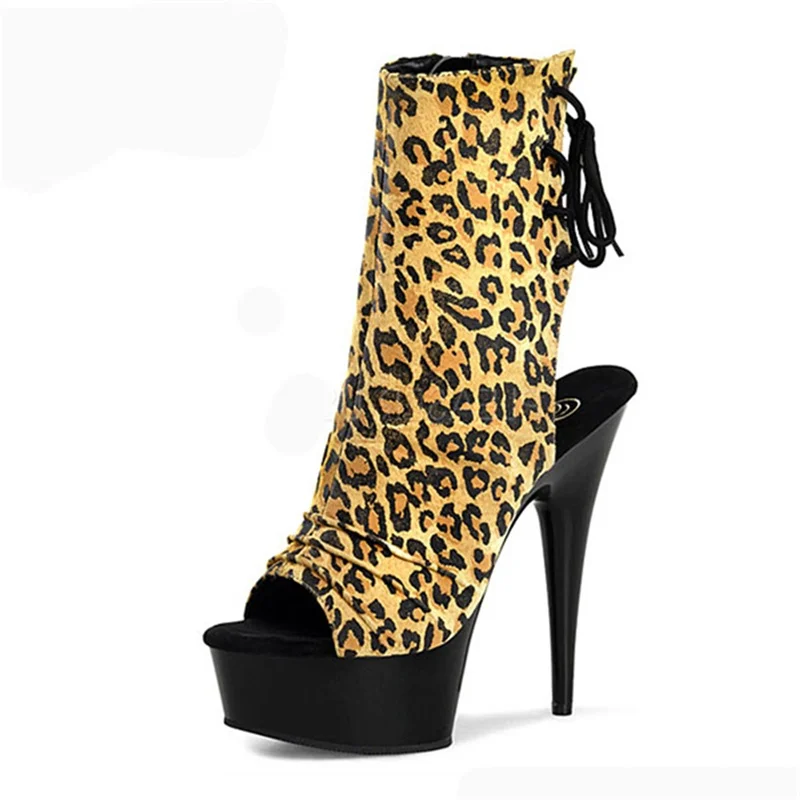 15CM Leopard Peep Toe Ankle Boots, Yellow Black Animal Print Platform Pumps with Back Lace-Up, Wild Chic Party Shoes
15CM Leopard Peep Toe Ankle Boots, Yellow Black Animal Print Platform Pumps with Back Lace-Up, Wild Chic Party Shoes