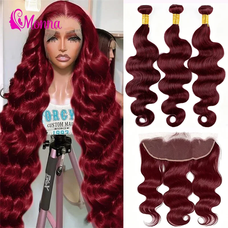 28 30 32 Inch Red #99j Burgundy Body Wave Bundles with Frontal 13x4 Brazilian Remy Hair Red Color Bundles and Frontal For Women
28 30 32 Inch Red #99j Burgundy Body Wave Bundles with Frontal 13x4 Brazilian Remy Hair Red Color Bundles and Frontal For Women