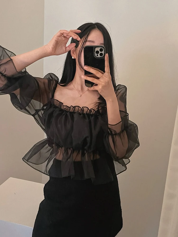 Chic Summer New Sle Chic Square Collar Slimming See tough Lace Bubble Sve irt Wooden Flounce Casual Wear for Women
Chic Summer New Sle Chic Square Collar Slimming See tough Lace Bubble Sve irt Wooden Flounce Casual Wear for Women