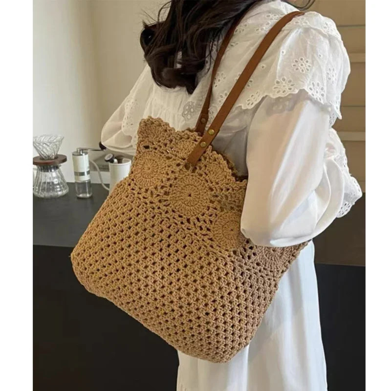 Ladies Beach Leisure Shoulder Bags Women's Summer Artistic Weaving Crochet Tote Handbags Female Retro Hollow Solid Crossbody Bag
Ladies Beach Leisure Shoulder Bags Women's Summer Artistic Weaving Crochet Tote Handbags Female Retro Hollow Solid Crossbody Bag