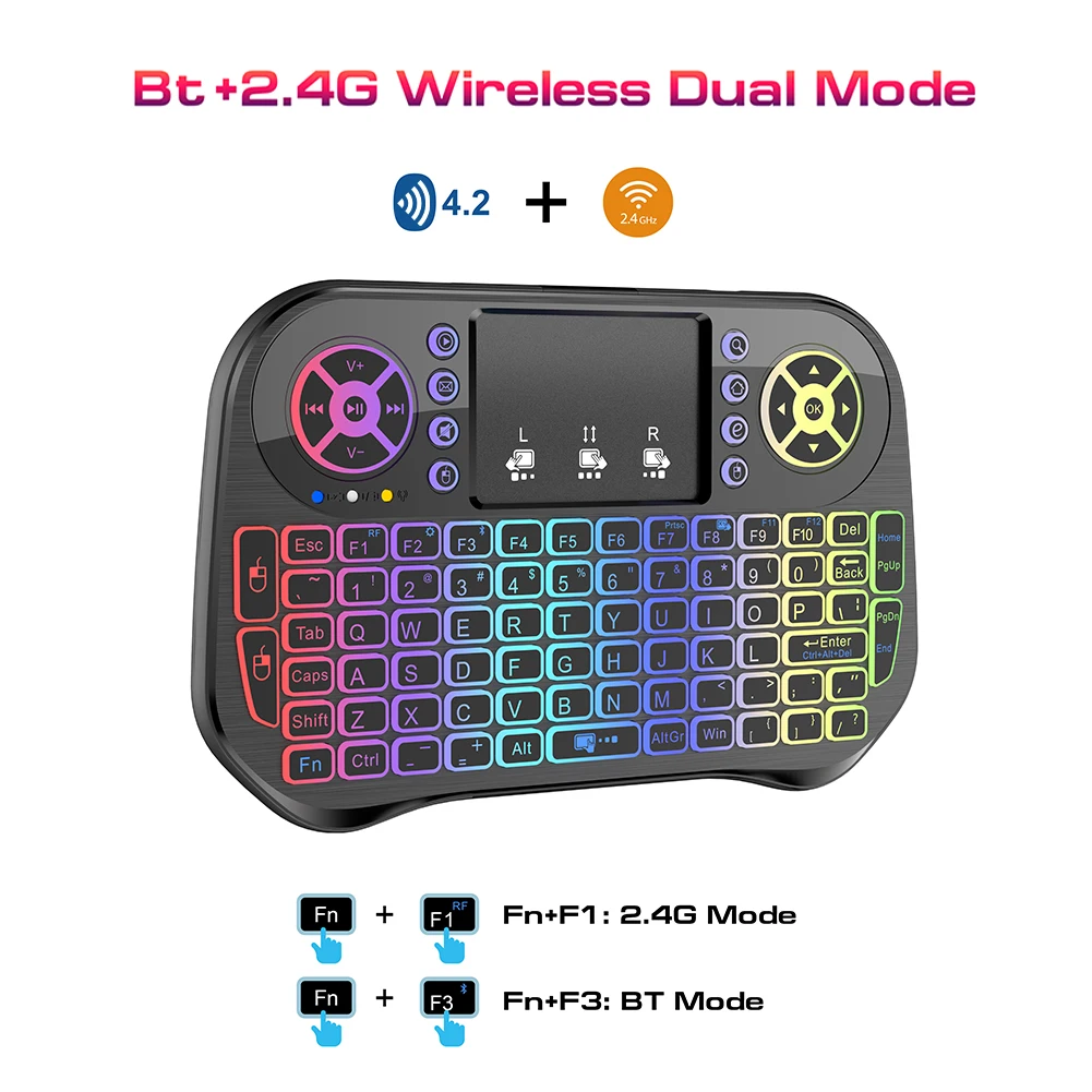 I10 Fly Mouse Touchpad, 7-цветная подсветка, 2,4G, мини-беспроводная клавиатура, перезаряжаемая, совместимая с Bluetooth, для ANDROID/WINDOWS/OS
I10 Fly Mouse Touchpad, 7-цветная подсветка, 2,4G, мини-беспроводная клавиатура, перезаряжаемая, совместимая с Bluetooth, для ANDROID/WINDOWS/OS
