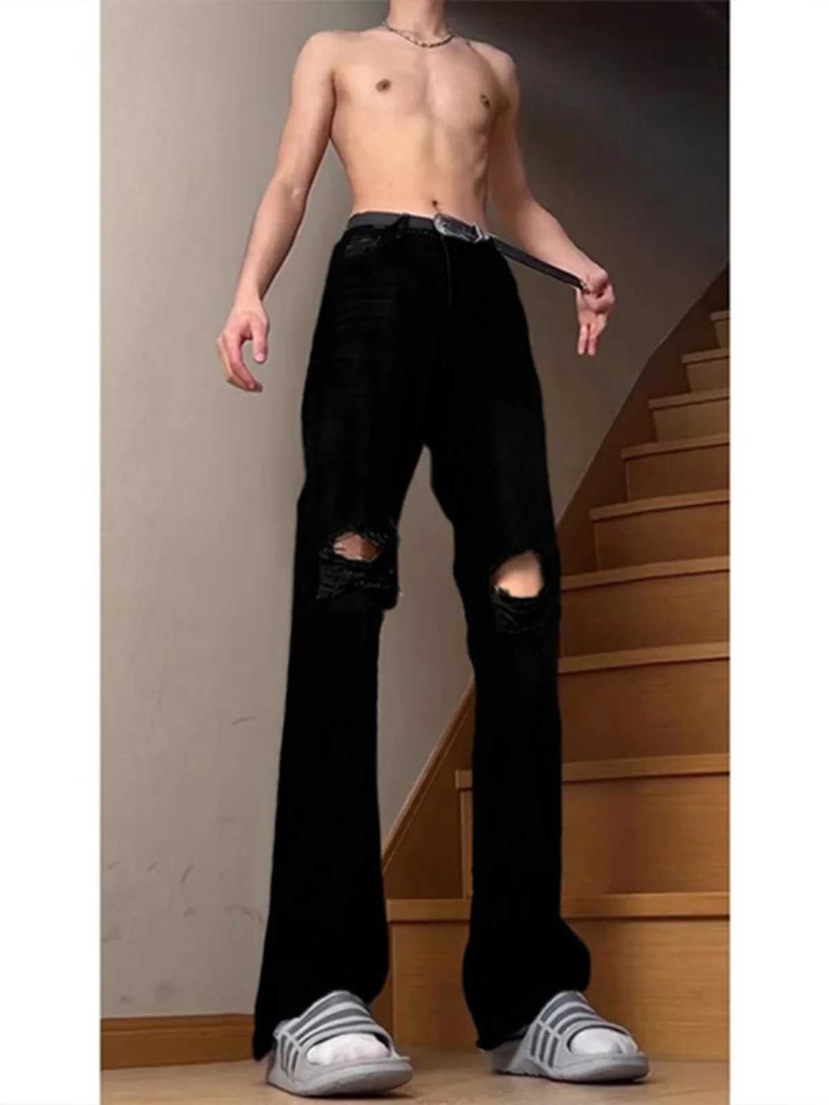 Trendy Men's Ripped Denim Jeans Summer High Waist Version Micro Flared Straight Leg Pants Cool Street Sle Casual Jeans
Trendy Men's Ripped Denim Jeans Summer High Waist Version Micro Flared Straight Leg Pants Cool Street Sle Casual Jeans