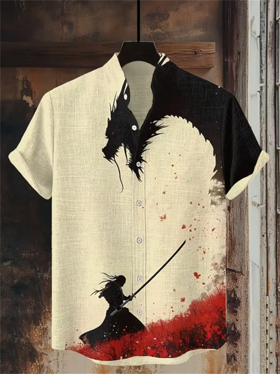 Samurai style men's short sleeved linen shirt, button design, digital printing, casual and comfortable, fashionable dressing
Samurai style men's short sleeved linen shirt, button design, digital printing, casual and comfortable, fashionable dressing