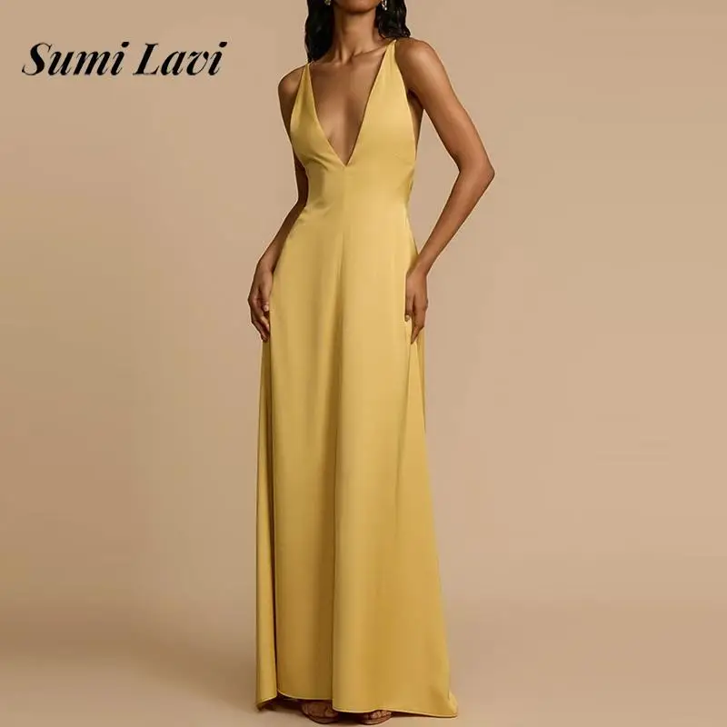 Fashion Hight Waist Evening Party Dresses Elegant Deep V-neck Slim Satin Long Dress Women Sexy Backless Hollow Solid Party Dress
Fashion Hight Waist Evening Party Dresses Elegant Deep V-neck Slim Satin Long Dress Women Sexy Backless Hollow Solid Party Dress