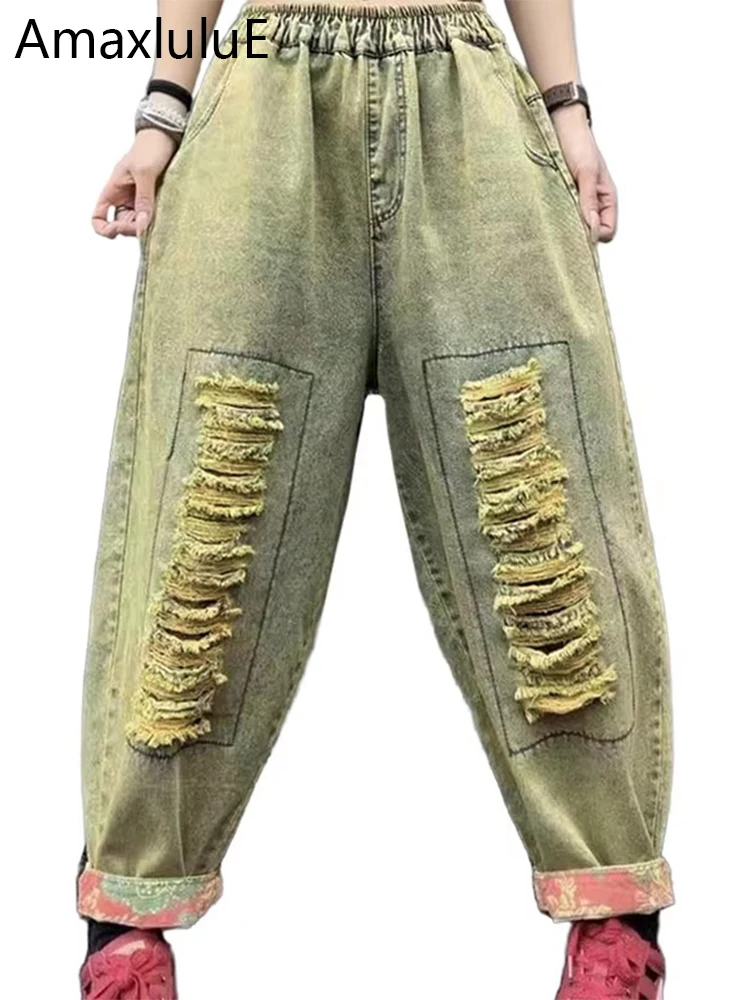 Amax luluE Spring Streetwear Womens Fashion Loose Holes Jeans Vintage Denim Pants Ladies Leisure Classic Ripped Harem Trousers
Amax luluE Spring Streetwear Womens Fashion Loose Holes Jeans Vintage Denim Pants Ladies Leisure Classic Ripped Harem Trousers
