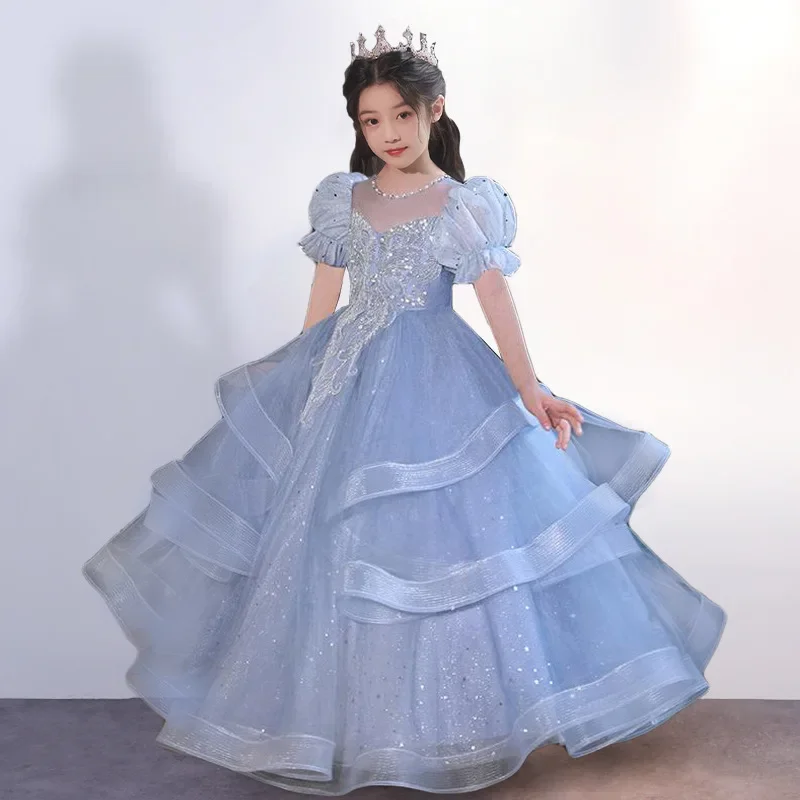 Round Neck Bubble Sleeves Children Girl Evening Dress First Communion Ruffle Princess Dresses Summer Girls Sequin Luxury Gown
Round Neck Bubble Sleeves Children Girl Evening Dress First Communion Ruffle Princess Dresses Summer Girls Sequin Luxury Gown