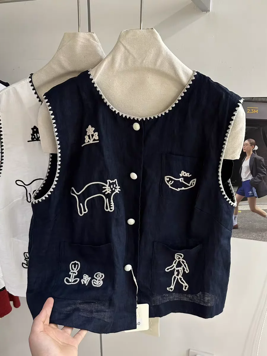 Summer Cartoon Embroidery Vest Women's Retro Design Sense Ming Line Svel Top Button round Ne Thin Material Coat
Summer Cartoon Embroidery Vest Women's Retro Design Sense Ming Line Svel Top Button round Ne Thin Material Coat