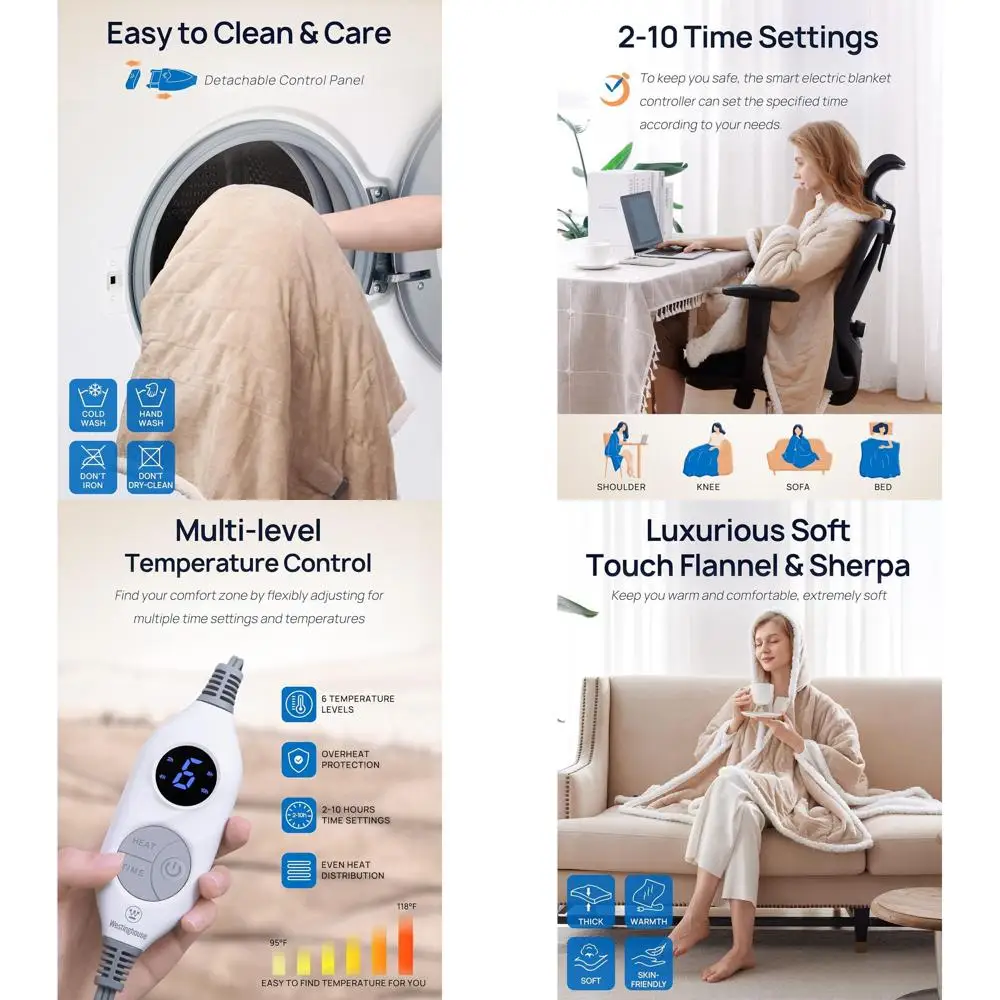 Heated Throw Blanket with 6 Levels and 2-10 Hour Timer, 50x60 Inches, Beige
Heated Throw Blanket with 6 Levels and 2-10 Hour Timer, 50x60 Inches, Beige