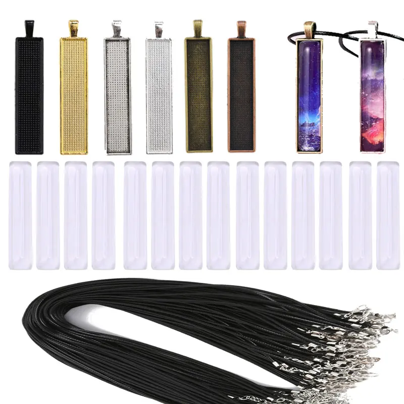 180Pcs/Set 10x50mm Pendant Cabochon Base+Cameo Glass+50cm Black Leather Rope Chains For DIY Jewelry Making Handmade Necklaces
180Pcs/Set 10x50mm Pendant Cabochon Base+Cameo Glass+50cm Black Leather Rope Chains For DIY Jewelry Making Handmade Necklaces