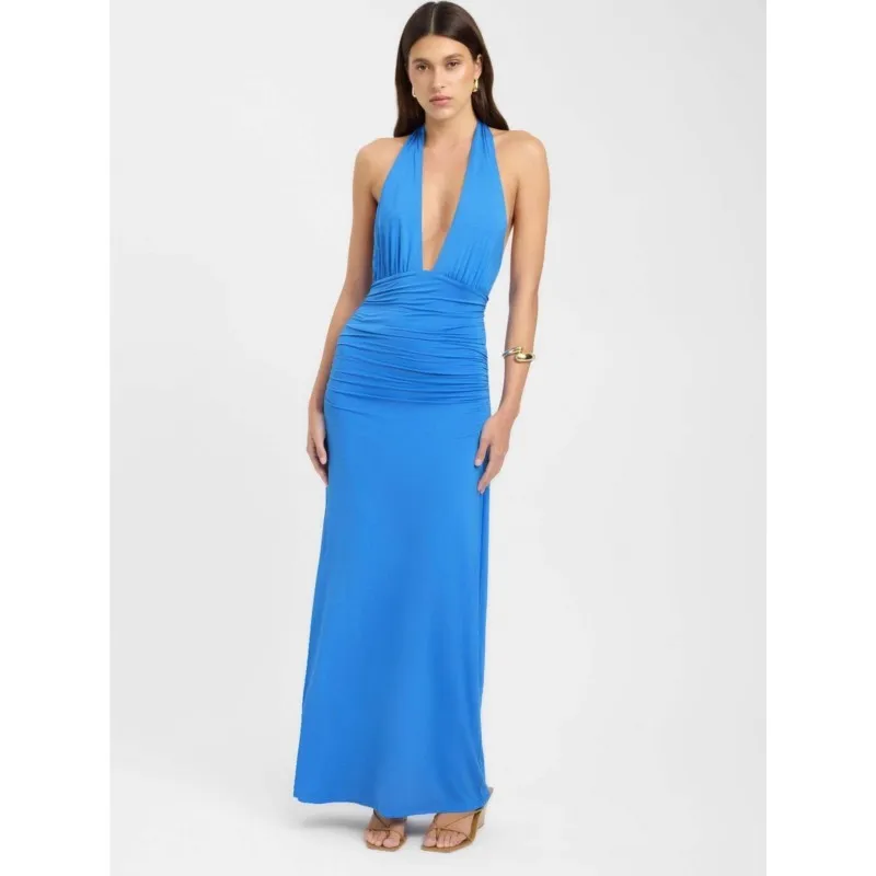 Elegant Neck Hanging Dress Women's Sexy Backless Lace Up Design V-neck Dresses Ladies Fashion Solid Color Vacation Vestidos
Elegant Neck Hanging Dress Women's Sexy Backless Lace Up Design V-neck Dresses Ladies Fashion Solid Color Vacation Vestidos
