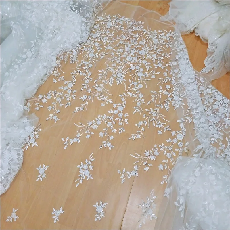 Ivory Floral Beaded Sequin Lace Trim Fabric Embroidery for Bridal Wedding Dress Embellishment Soft Mesh Craft Material
Ivory Floral Beaded Sequin Lace Trim Fabric Embroidery for Bridal Wedding Dress Embellishment Soft Mesh Craft Material